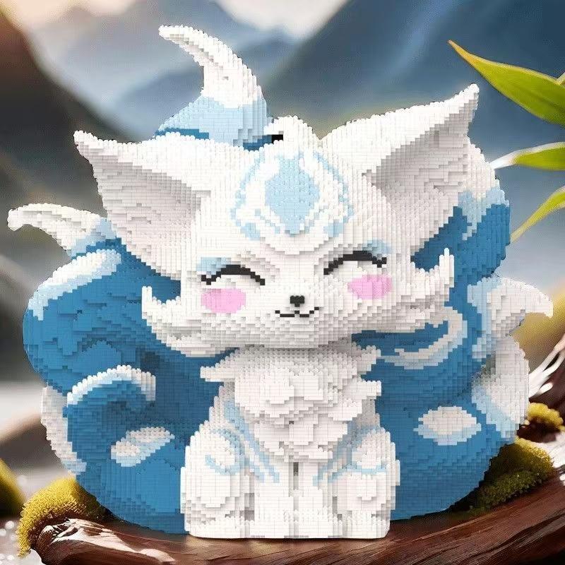 Non-Toxic 5760-Piece Blue Nine-Tailed Fox Building Blocks Diy Creative Toy Office Home Decor 14+
