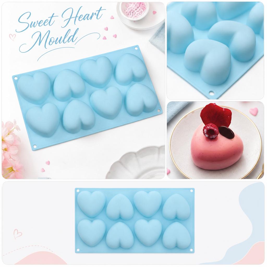 Silicone Heart Shaped Mousse Cake Mold 8 Cavities Flexible Non Stick Baking Mold for DIY Soap Making Chocolate Candy Mold