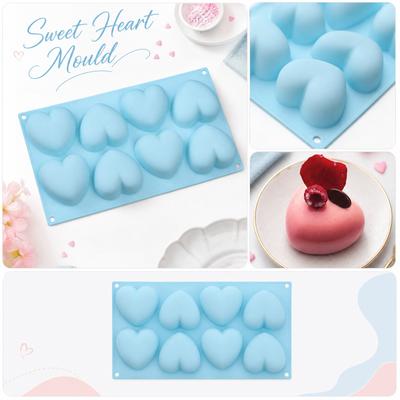 Silicone Heart Shaped Mousse Cake Mold 8 Cavities Flexible Non Stick Baking Mold for DIY Soap Making Chocolate Candy Mold
