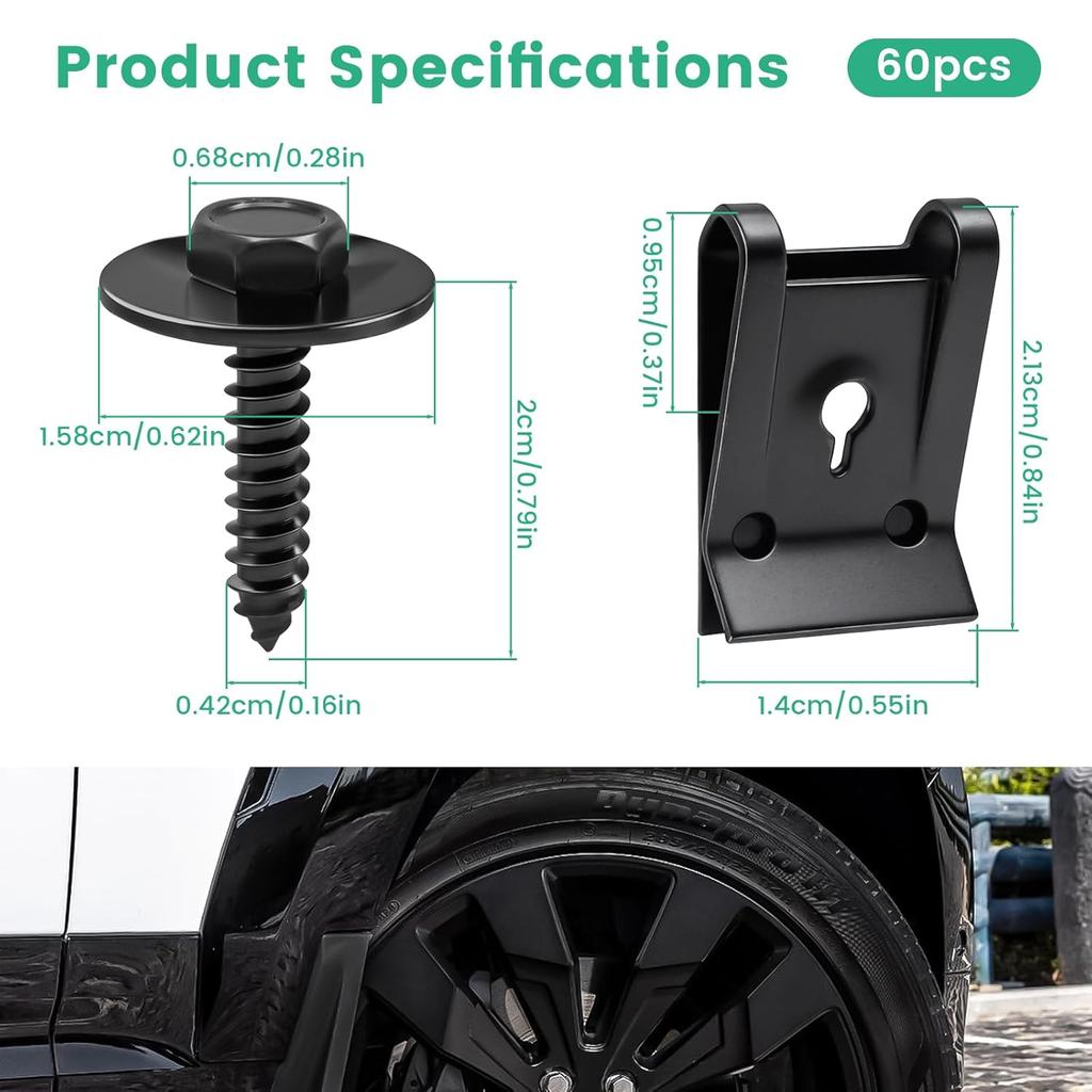 60 Pcs M4.2 Universal Fender Liner Screws and U-Nut Kit, Fender Screws & Automotive Body Screw Clips for Chevrolet Ford Buick Chrysler