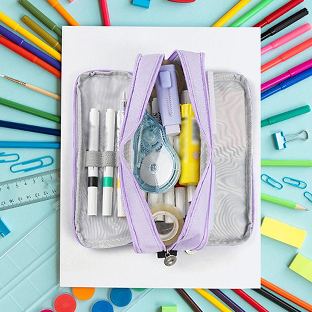 Large Capacity Multi-layer Pencil Case Korean Style Cloth Makeup Bag Simple Style Student Stationery Storage Bag