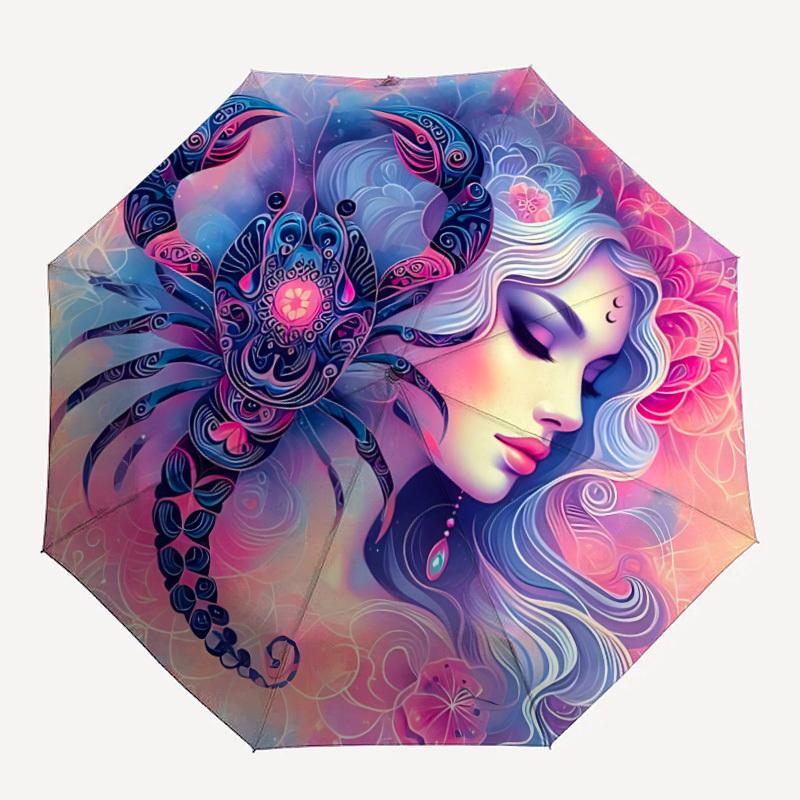 

1PC Zodiac Scorpio Automatic Open/close Umbrella with 8-Rib Structure for Women/Men, All-Season Use - Travel Essential, Stylish Accessory, Highquality