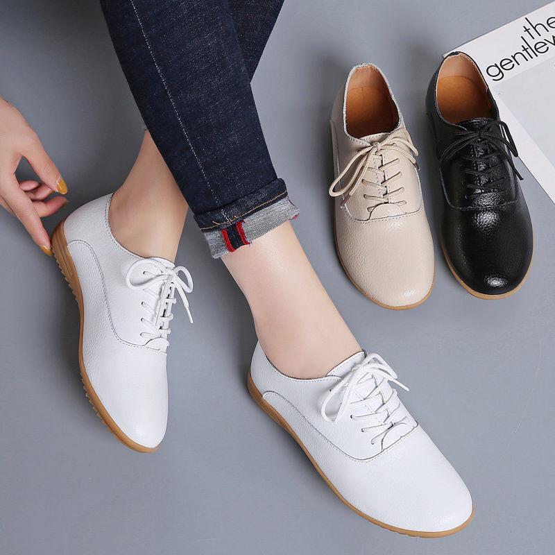 Women's Shoes for Autumn Large Size Students' Shoes for Women Korean Style Students' Genuine Leather White Shoes for Women Flat Casual Shoes