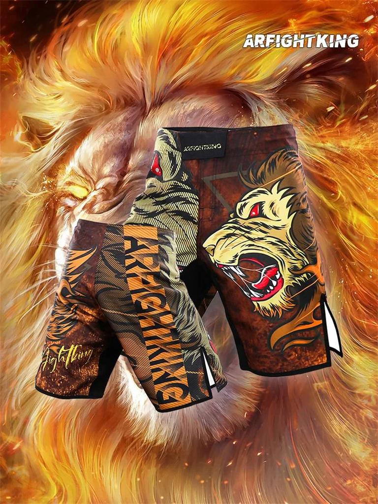 Men MMA Shorts Boxing Lion Printing Workout Muay Thai Gym Sports Pants Jiujitsu Fight Wear
