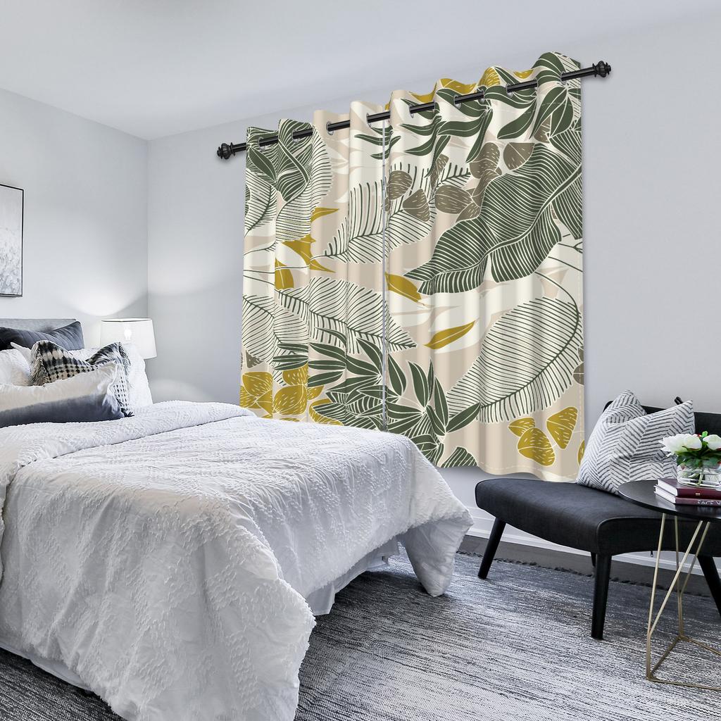 Set aus 2 nordischen Stil-Schattierungs-Fenstervorhängen Grüne Baumblätter Heiminterieur Tropischer Dschungel Schlafzimmer Vorhang Mit Verdunkelung Polyester Perfekt Für