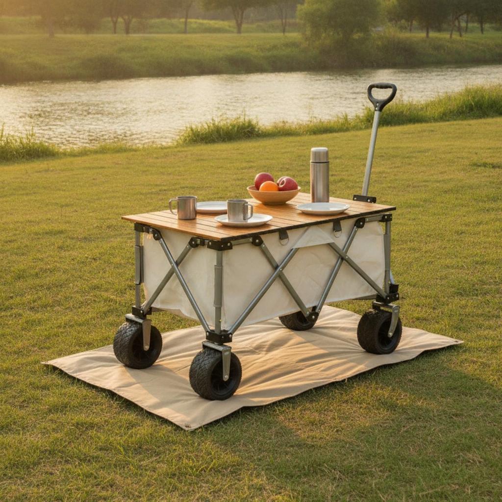 Slatted Wagon Table Top Collapsible Furniture Space-Saving for Picnics