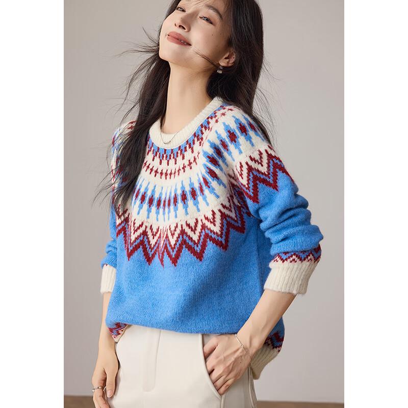 VICTORIA&VERA Women's Fair Isle Plush Knit Sweater