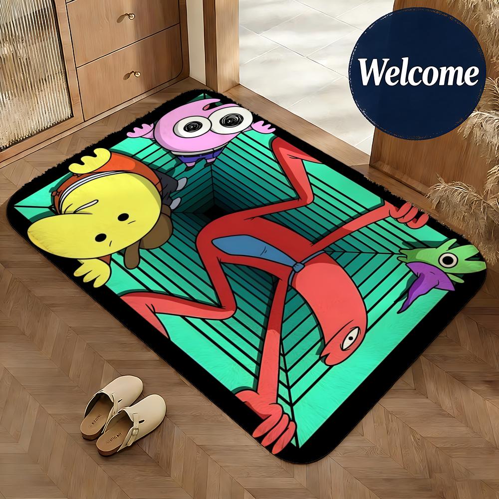 Soft Flannel Floor Mat Cartoon Smiling Friends Floor Mat Non-Slip Absorbent Doormat Bathroom Bedroom Home Decor Rug