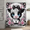 Cute Cow with Bow and Flowers Waterproof Shower Curtain Heat Resistant Machine Washable Non-Transparent 180x180cm