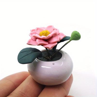 1:12 Miniature Clay Flower Mini Potted FlowerCeramic Pot Lotus Model Flower Bonsai Garden Home Ornament