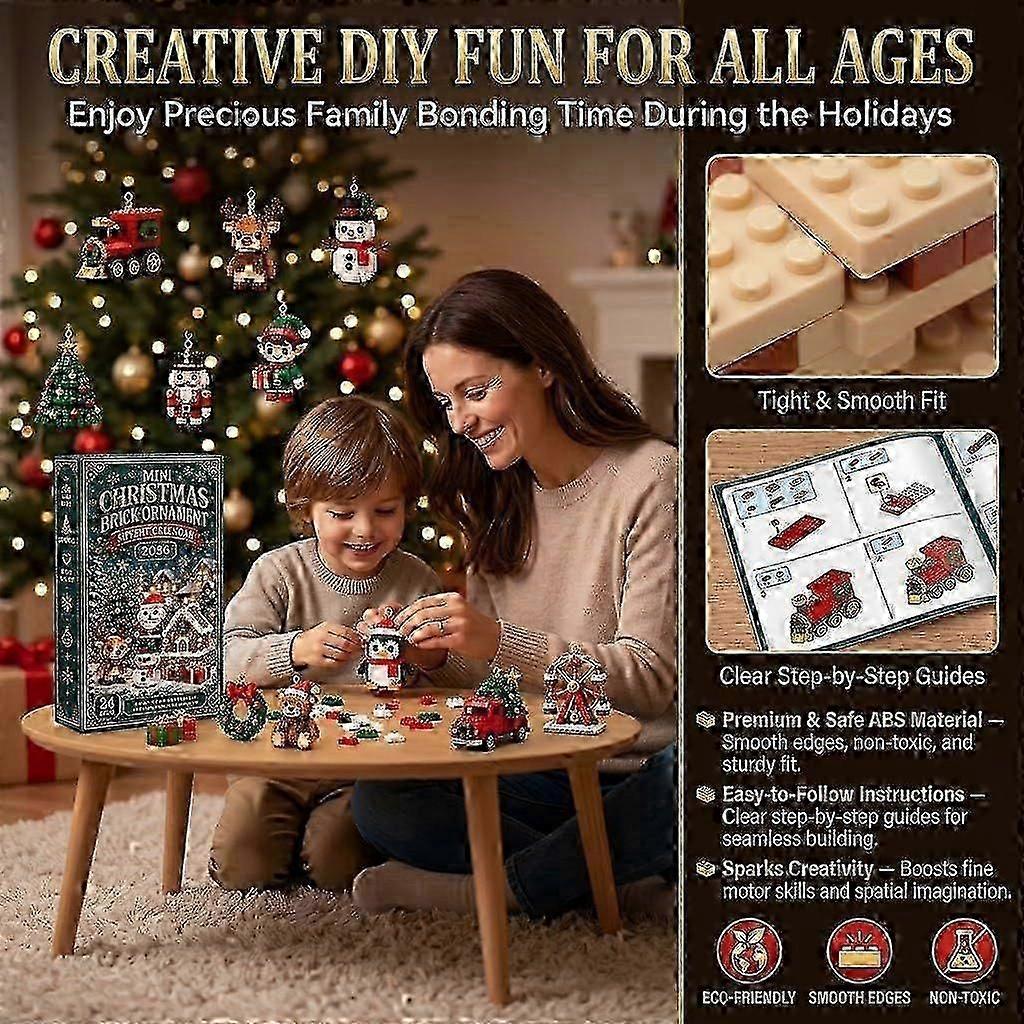 Mini Christmas Brick Ornament Advent Calendar 2026, 24-Day Countdown with 24 Mini Models, Xmas Tree Hanging Ornaments & Holiday Gifts for Kids -New 9-