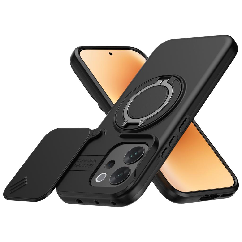 Sliding Camera Lens Cover Armor Phone Case For VIVO V70 V2538 V70Elite V2548 Metal Ring Stand TPU Frame Plastic Shockproof Shell