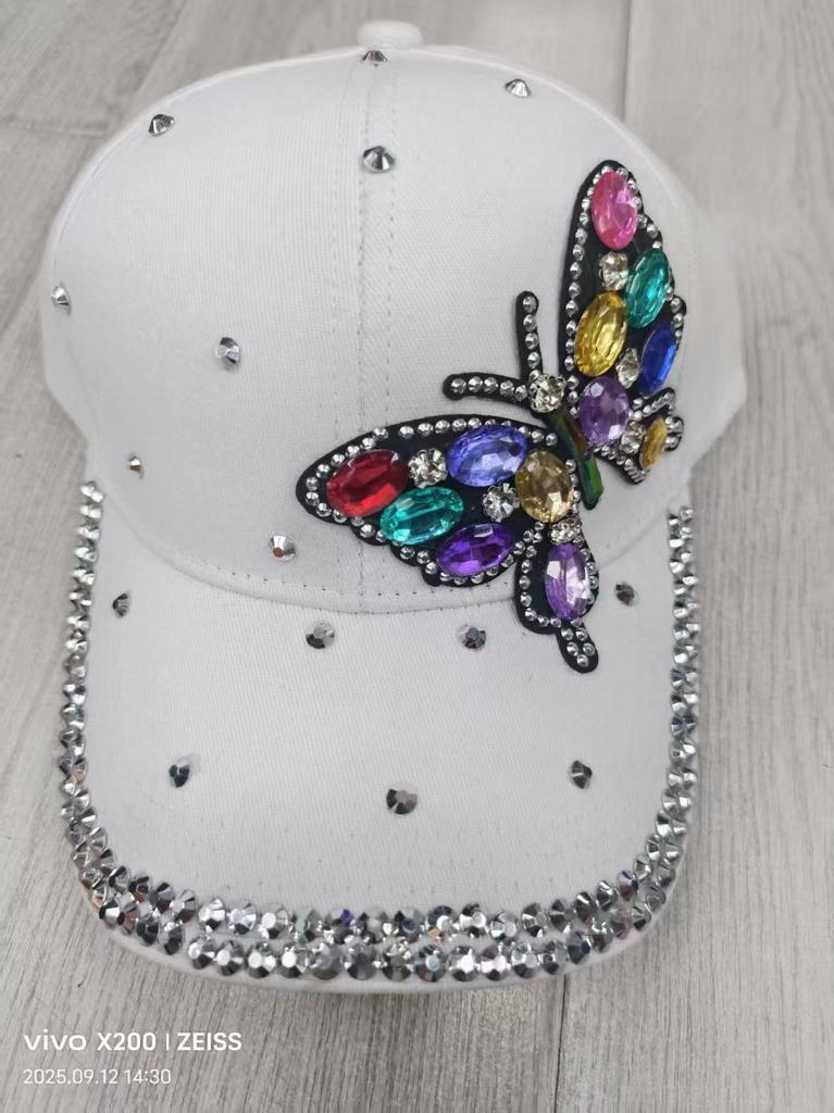 Ladies Hat Colorful Glass Rhinestone Cap Fashion Butterfly Baseball Cap Women'S Sunscreen