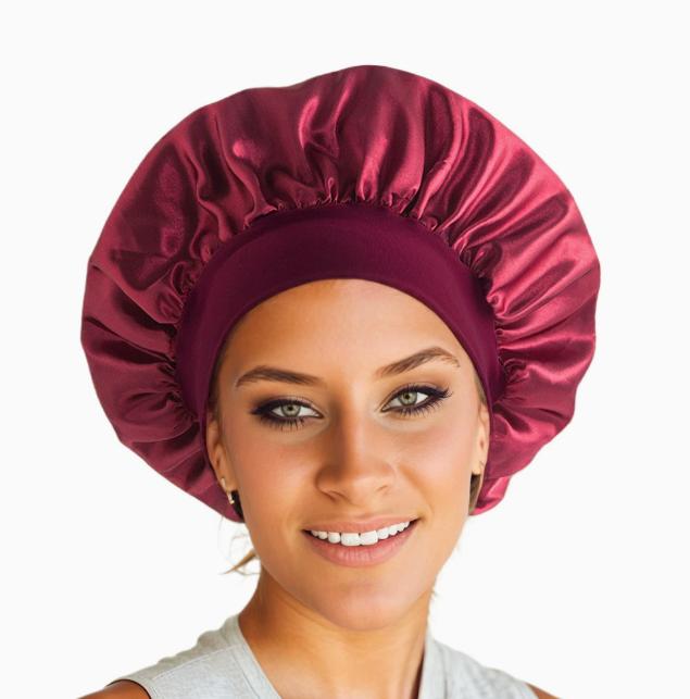 Shower Wide Brim Elastic Satin Hair Care Cap - Women's Sleep, Salon, and Shower Use