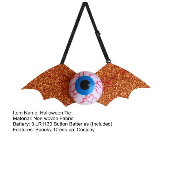 Halloweenská kravata pro děti chlapce Strašidelná oční bulva/Netopýr Kravata se svítícími očními bulvami pro Cosplay kostým Halloweenský párty doplněk