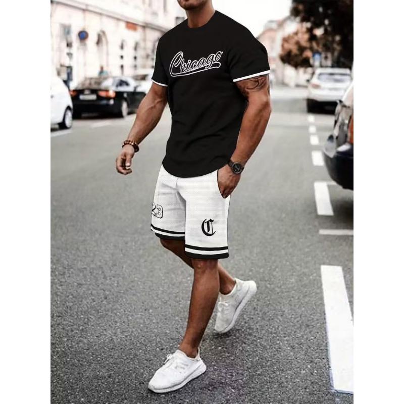 Einfaches Lässiges Herren T-Shirt Shorts 2-teiliges Set Große Größe Locker Sport Kurzarm und Shorts Set Urlaubs Herrenbekleidung