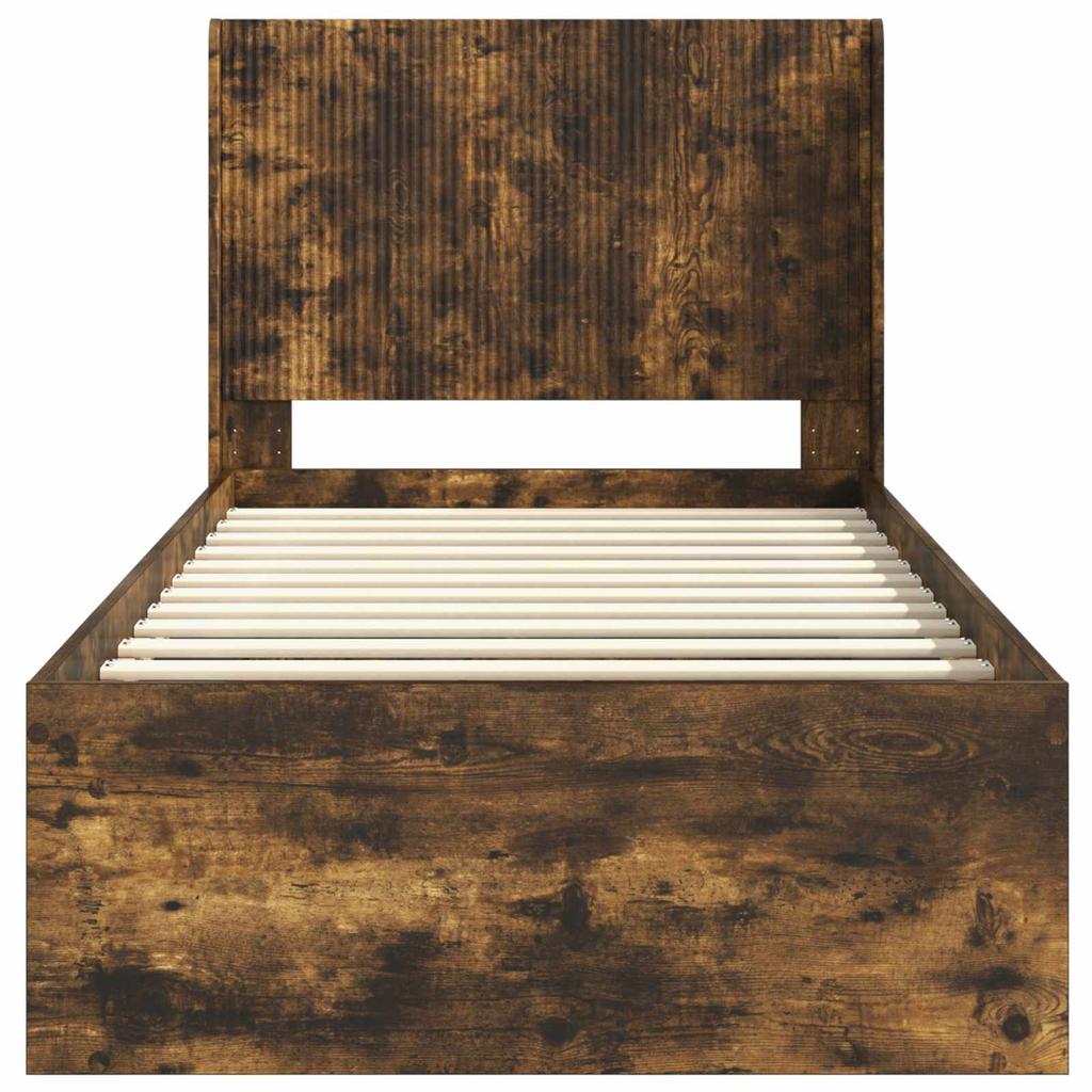 Bed Frame with Storage Space and Headboard Smoked Oak