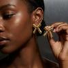 Stainless Steel Vintage Textured Bow Stud Earrings For Women  Gold Plated Bowknot Ribbon Earring Party Aesthetic Jewelry Gifts