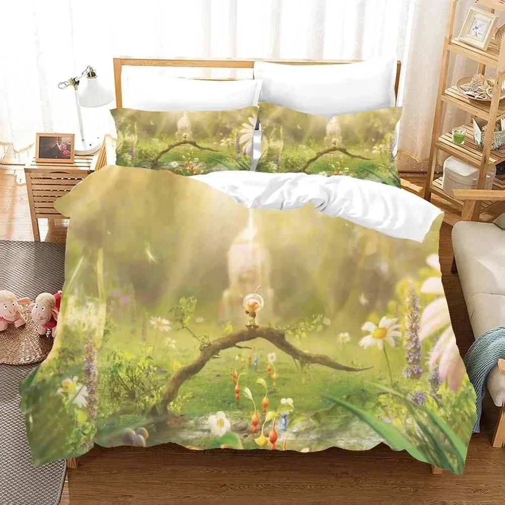 3D Printed Anime Pikmin Bedding Set Duvet Cover Sheet Printed Bed Set Pillowcase Bed Full Queen King Size Comforter Bedroom
