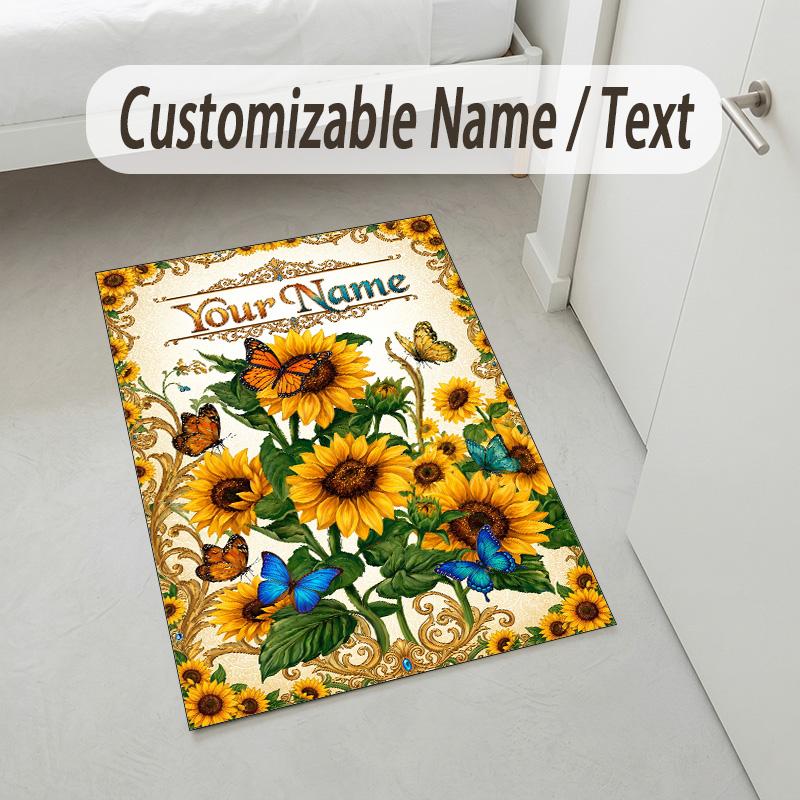 Butterfly Theme Crystal Velvet Rug Personalized Custom Name Text Soft Floor Mat Home Decor