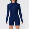 Zip-Up Long-Sleeve Nude Fitness Jumpsuit - Skin-Friendly, Tight-Fit, Yoga Ready Bodysuit