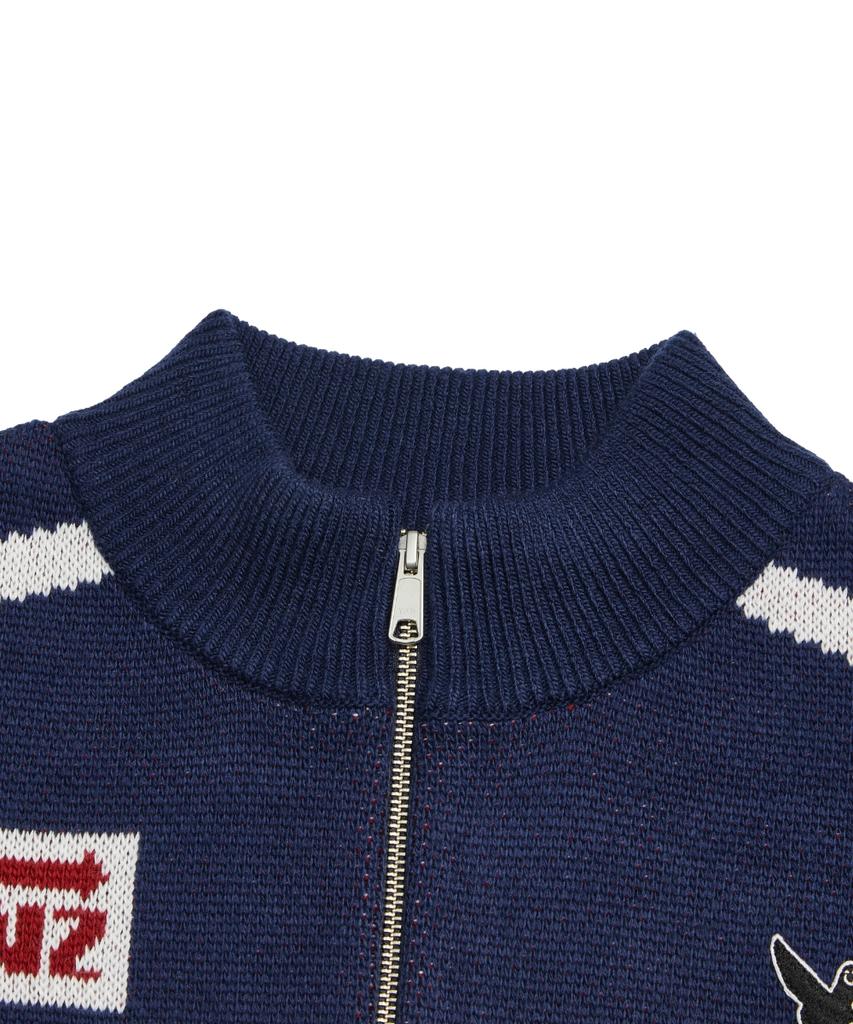 Mark Gonzales Racing Track Zip-Up Knit Cardigan - Navy