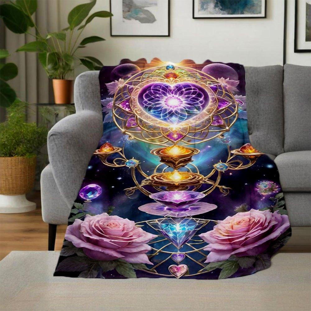 "Enchanted Mandala Crystal Heart Decor"Blanket Flannel Throw Blanket for Sofa, Bed, Travel, Camping, Office