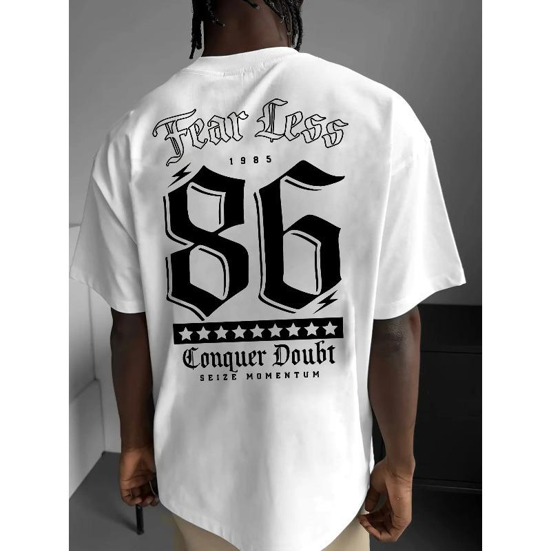 

European Size Plus Size No.86 Star Design with a Large Print on The Back, Men S Trendy Print Street Casual Short-Sleeve T-Shirt XL чорний