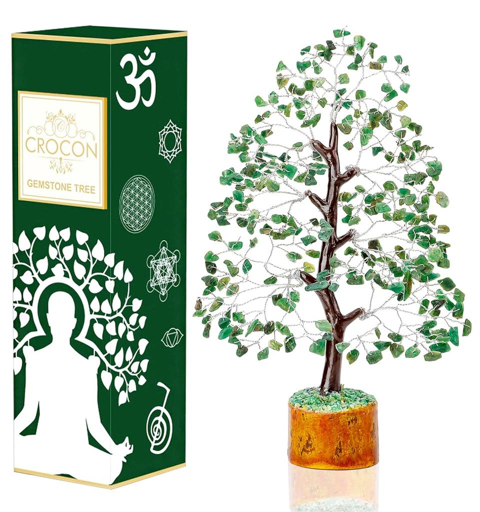 Crocon Green Aventurine Gemstone Tree Feng Shui Figurine Money Bonsai Chakra Balancing Good Luck Reiki Healing Crystals Decoration 10-12