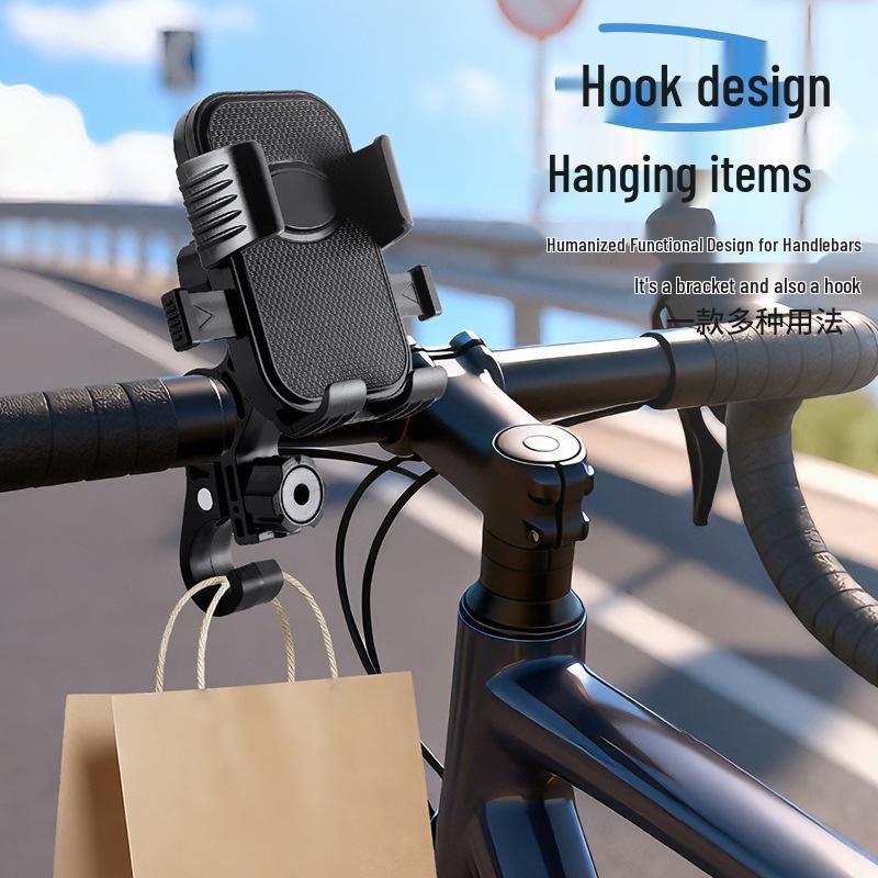 Universal Shockproof & Anti-Shake Phone Holder for Electric Vehicles & Motorcycles Handlebar Mount with Hook - Black