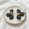 Orange Polka Dot Flower Stud Earrings Faux Pearl Center Gold Edged Sweet Style for Girls Daily Casual Outfits