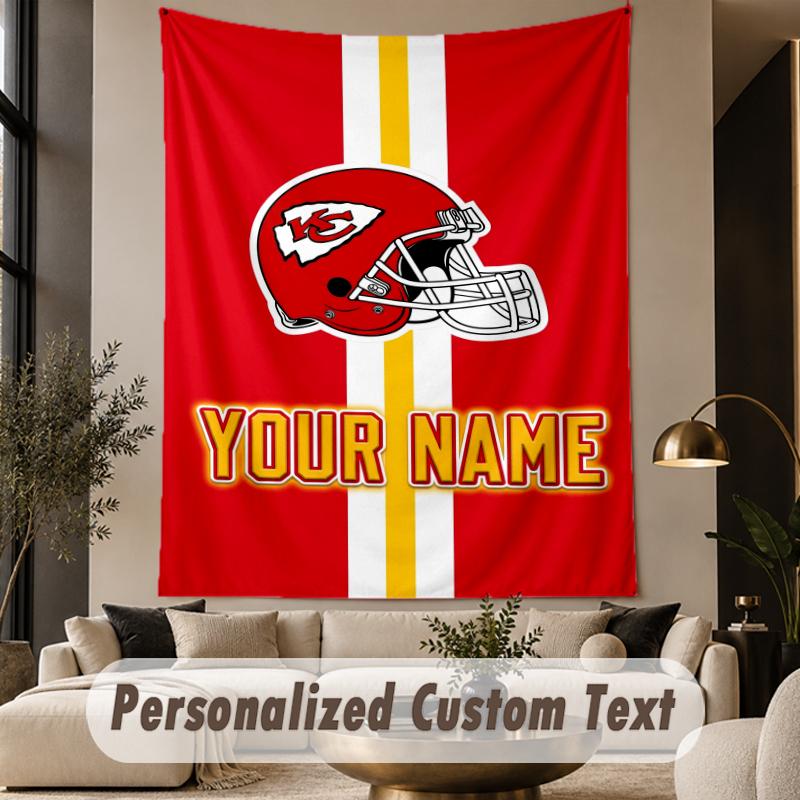 Custom Text Tapestry Kansas City Chiefs Print Wall Tapestry Indoor Living Room Wall Decor