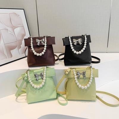 Women'S Bag Fashionable Texture Pu Small Square Bag Foreign Style Pearl Handbag Niche Versatile Shoulder Bag Underarm Bag