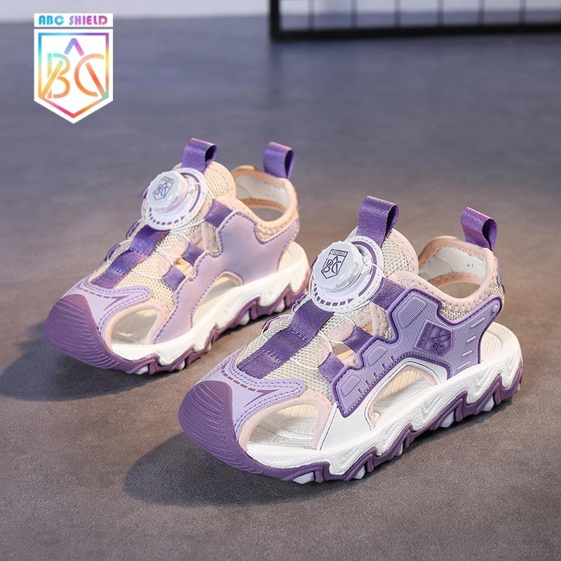 Girls sandals summer 2025 boys mesh non-slip sandals bag head beach shoes knob buckle popular children's sandals
