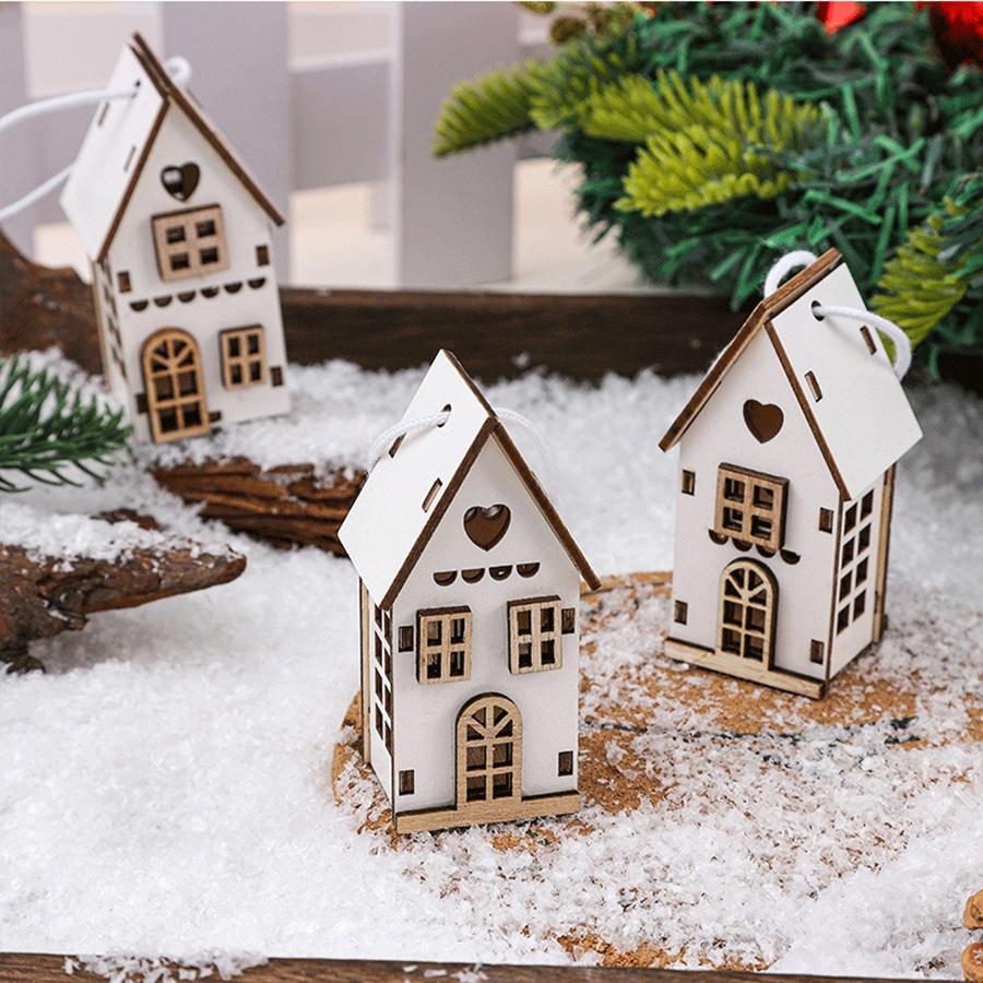 3 pcs  Christmas Small House Wooden Creative Ornament Pendant Christmas Ornament Gift Festive Celebration Home Decoration Props
