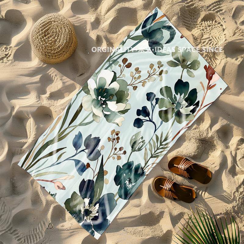 Vintage Watercolor Floral Beach Towel Patterned Sunscreen And Windproof Suitable For Swimming Pool Camping Travel