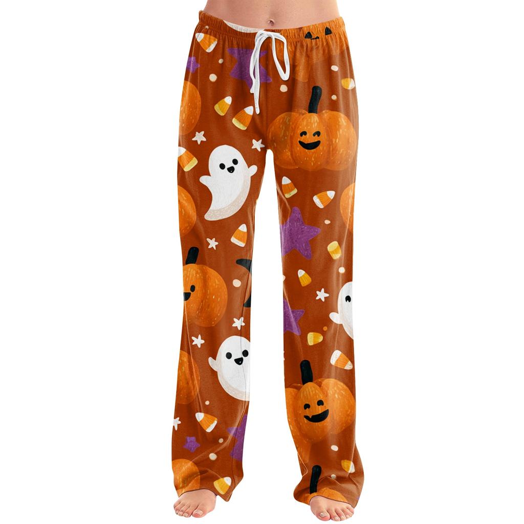 Women's Loose Fit Casual Pants Halloween Pumpkin Print Lounge Pants Elastic Waistband Comfortable Fit for Everyday Wear
