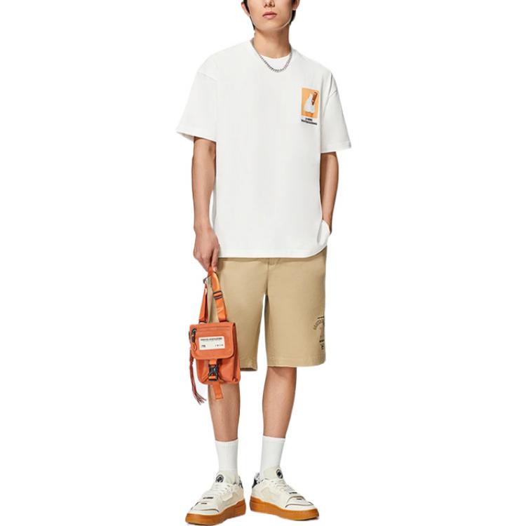 Li-Ning X Phil Hackett Artistic Collaboration Series With Cartoon Print Round Neck Loose Short Sleeve T-Shirt Unisex Tops Milk-White AHSS859-2