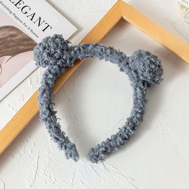 Niedliches Cartoon Lammwoll Bärenohren Stirnband, Milchkaffee Farbe – Plüsch Herbst/Winter Damen Haaraccessoire zum Gesichtwaschen