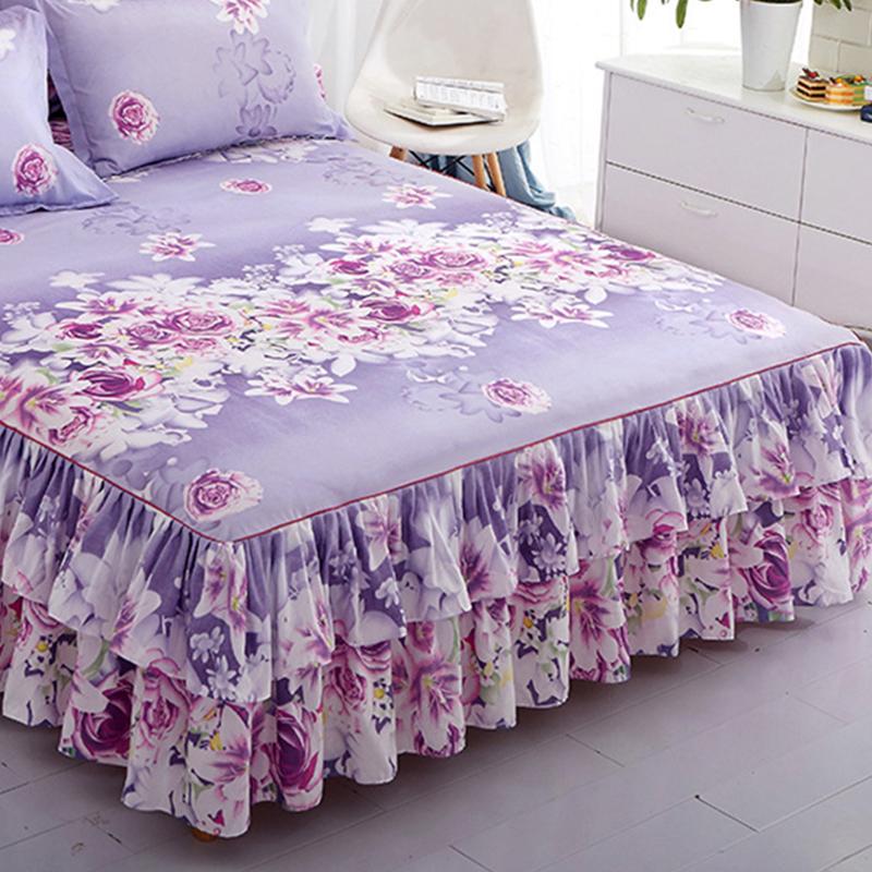 3pc Tropical Floral Bed Skirt Set Includes 1Non-slip Lace Bed Skirt And 2 Decorative Pillowcases All-season Polyester Bedding Ruffles Machine Washable