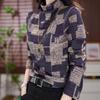 Korean Style Velvet Print Long Sleeve Tummy-Concealing Sweater - Fashionable, Age-Reducing, and Warm Mother's Outfit