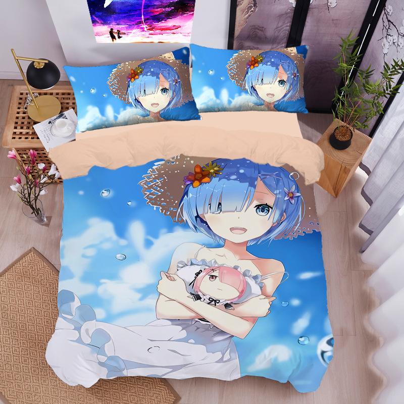 Animation ZERO - Another World Bedding Set for Adult Kids,Ramu Rem Duvet Cover Set with Pillowcases Children's birthday gift