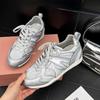 2025 Summer Splicing Lace Mesh Breathable Forrest Gump Shoes Little White Shoes Casual Lace-up Inner Height Increase Sports Moral Training Shoes Women