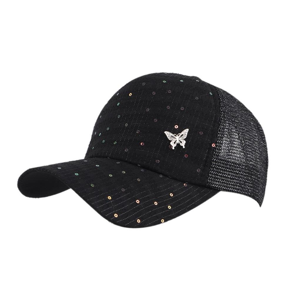 Sequin Sport Peaked Hat Butterfly Summer Sun Hat Casual Mesh Baseball Hat  Travel Beach