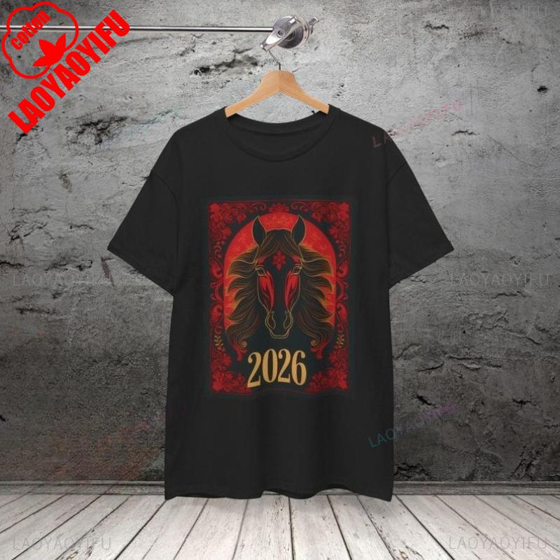 Chinese 2026 Year Horse TShirt Zodiac Shirt for Lunar New Year Fire Horse Casual Fashion Soft Comfortable Fashion Outdoors Tee