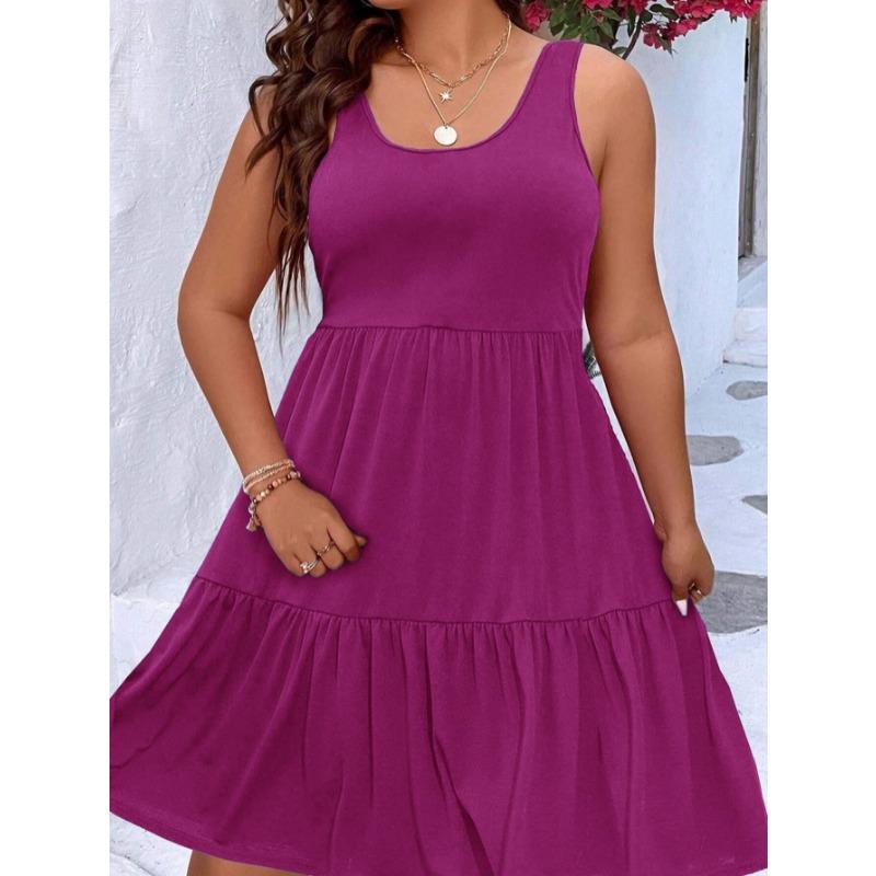 Spring and Summer Large Size Loose A-line Dress Women's Clothing Casual Commuter Sundress Solid Color Fashion Elegant Sleeveless Party Cake Dress