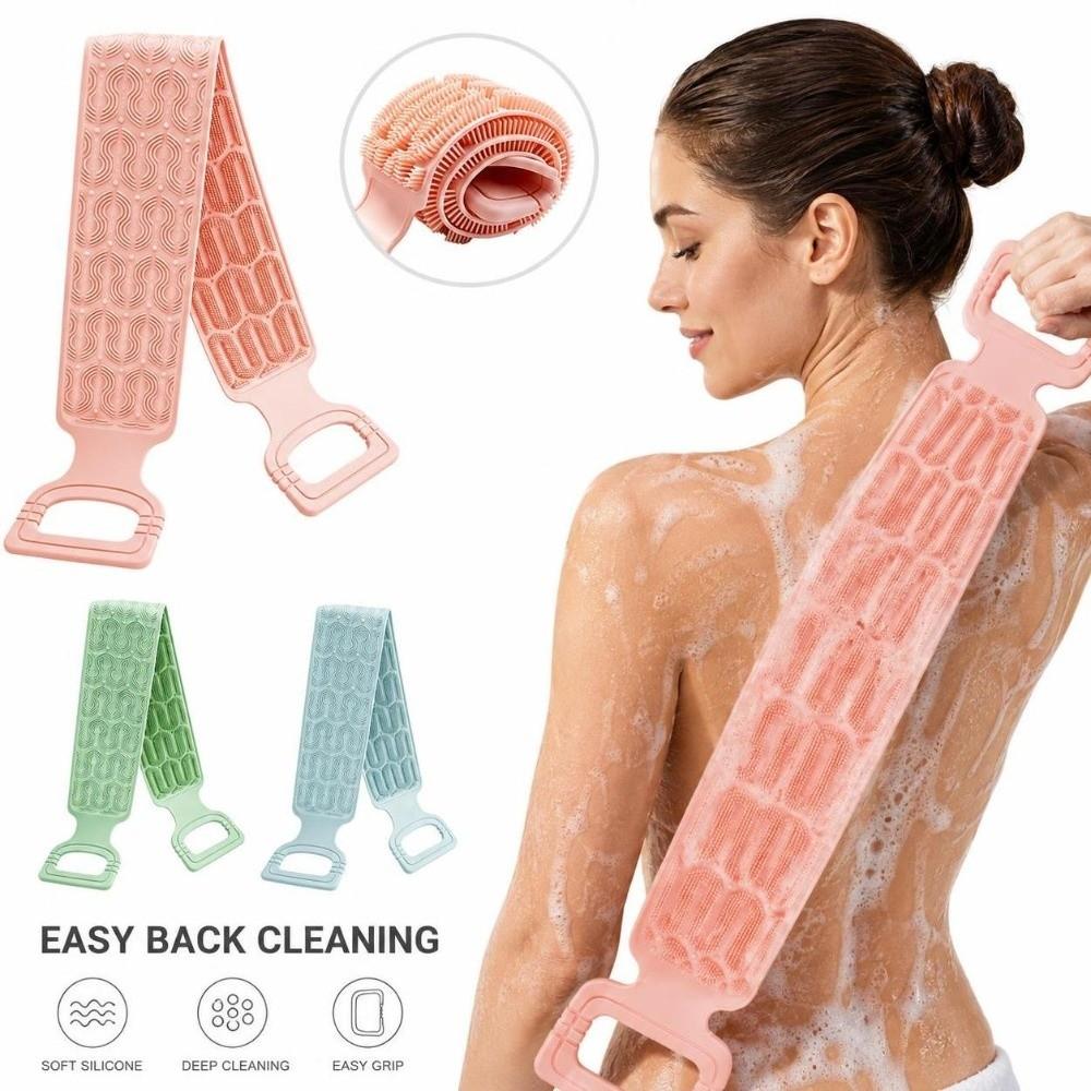 Long Strip Silicone Body Scrubber Double-Sided Exfoliating Bath Towel For Men & Women