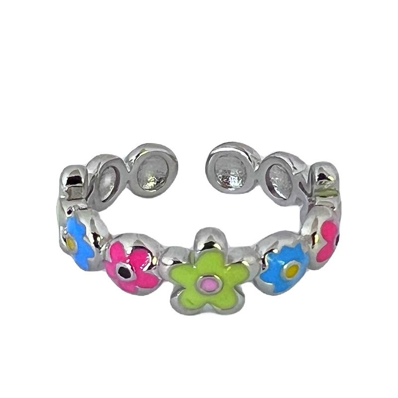 Mickey Love Enamel Oil Drop Bow Stacked Wearing High-End Open Ring Personality Niche Design Ring Woman