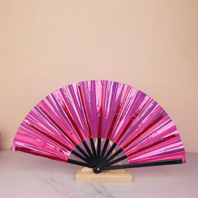 Holografik Katlanır Yelpaze Pvc Simli Lazer Taiji Yelpazesi Dans Eden Alkış Yelpazesi Kung Fu Konserleri ve Rave Partileri İçin Renkli Aksesuar