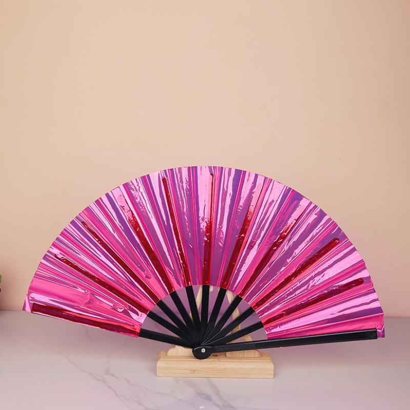 Holographic Folding Fan Pvc Glitter Laser Taiji Fan Dancing Clap Fan For Kung Fu Concerts And Rave Parties Colorful Accessory